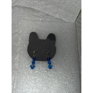 Cobalt Blue Faceted Crystal Bead Drop Earrings Minimalist Dangle